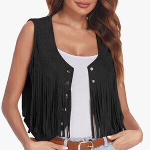 Women's Sleeveless Fringe Faux Suede Vest Size Medium NWOT, Boho Cowgirl